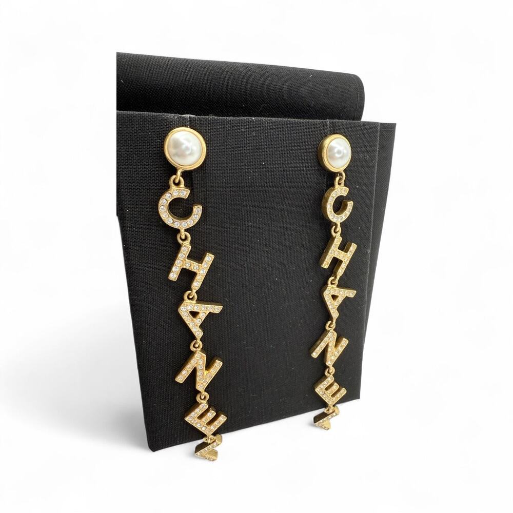 Chanel Crystal Pearl Drop Earrings